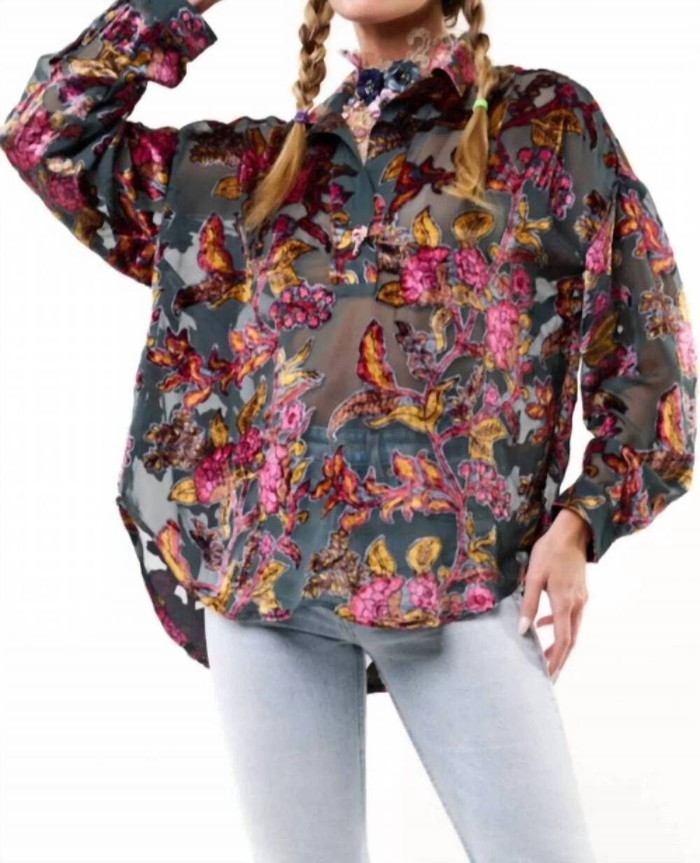 NEW ARATTA holiday jewels blouse in charcoal